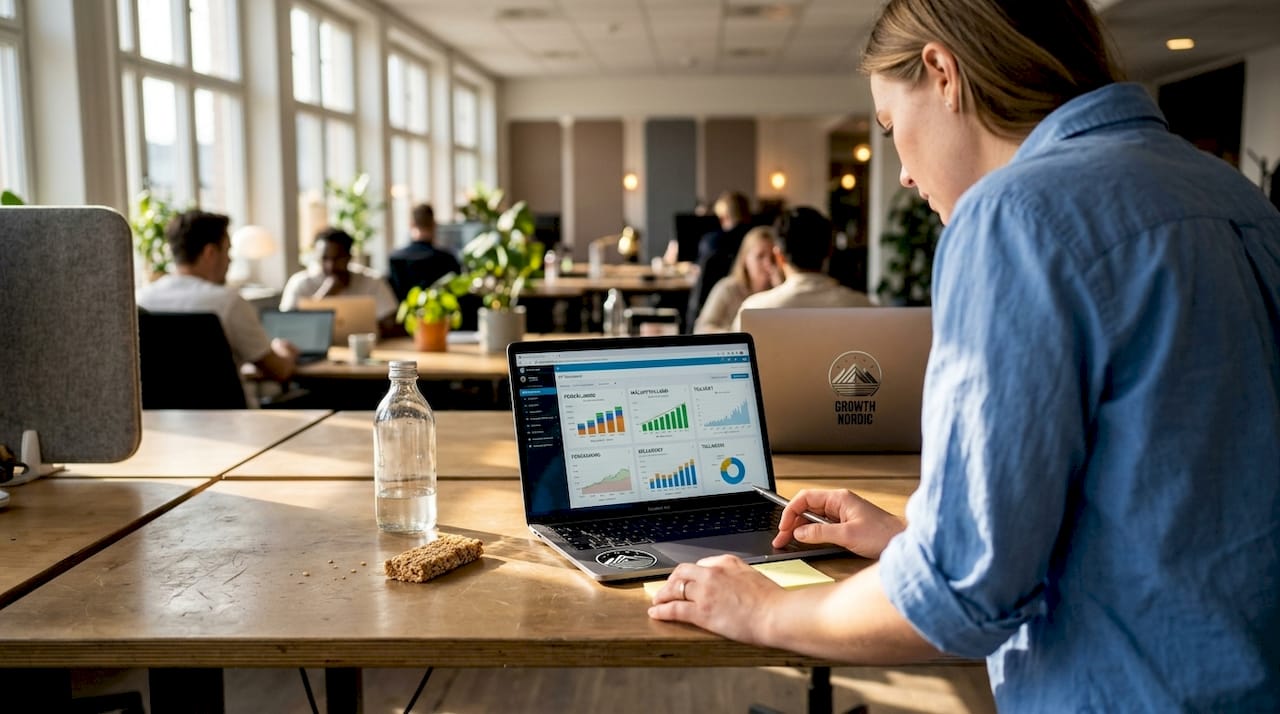 Chefen går igenom försäljningssiffrorna på KPI-panelen.