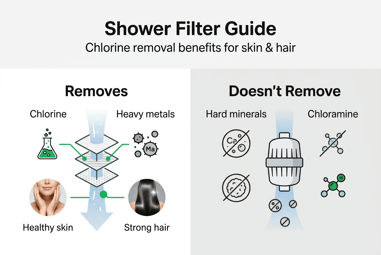 Infographic showing shower filter pros and cons