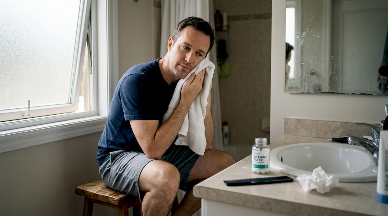 Man patting face dry healthy skin