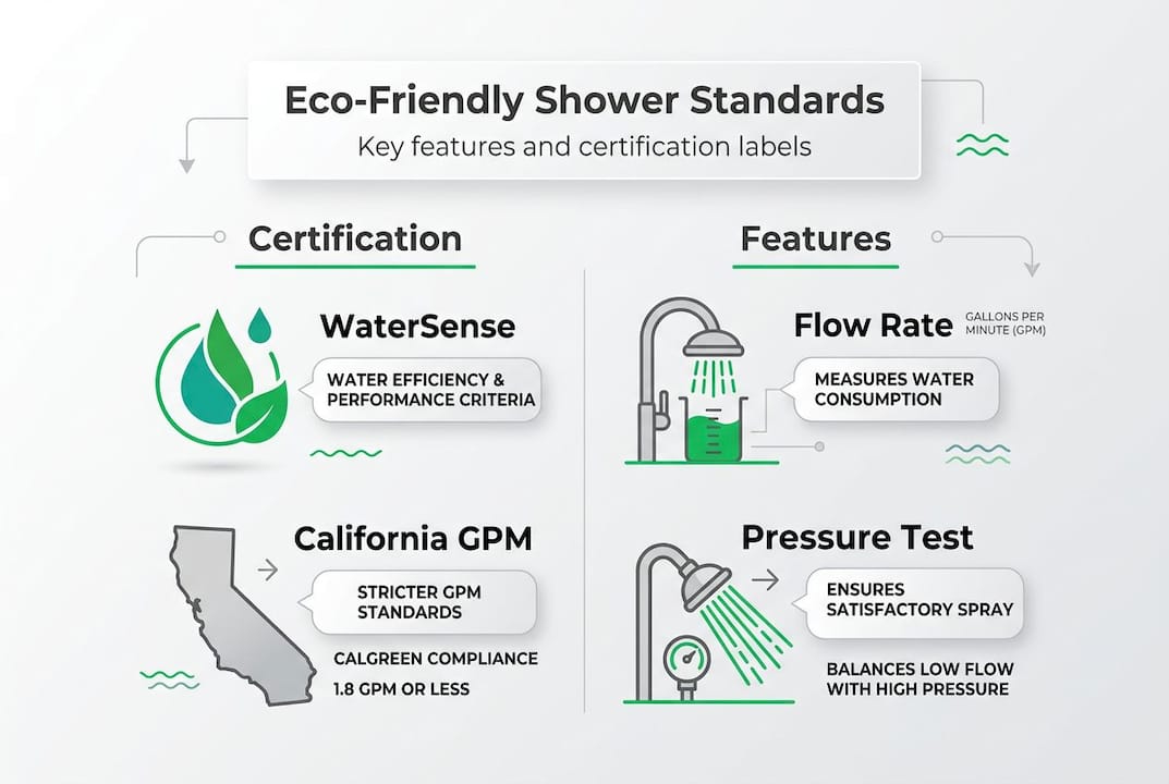 Eco-friendly shower certification features infographic