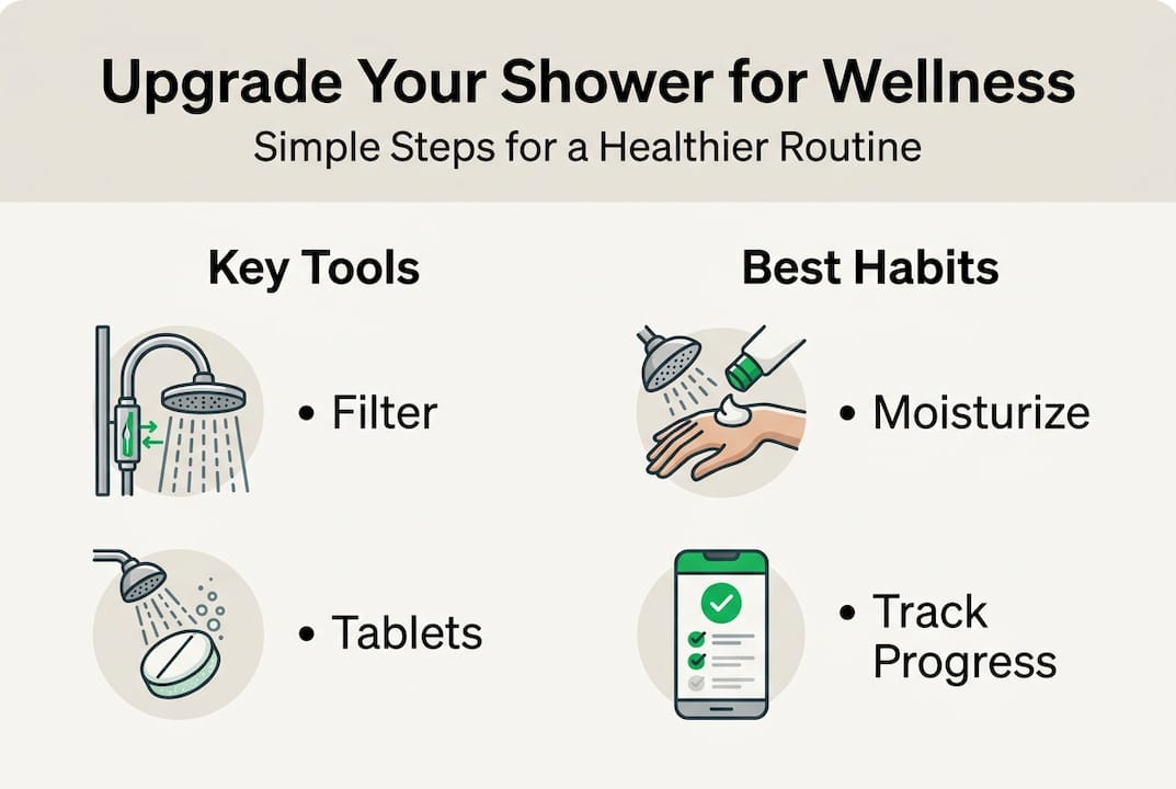 Infographic outlining shower wellness steps and tools