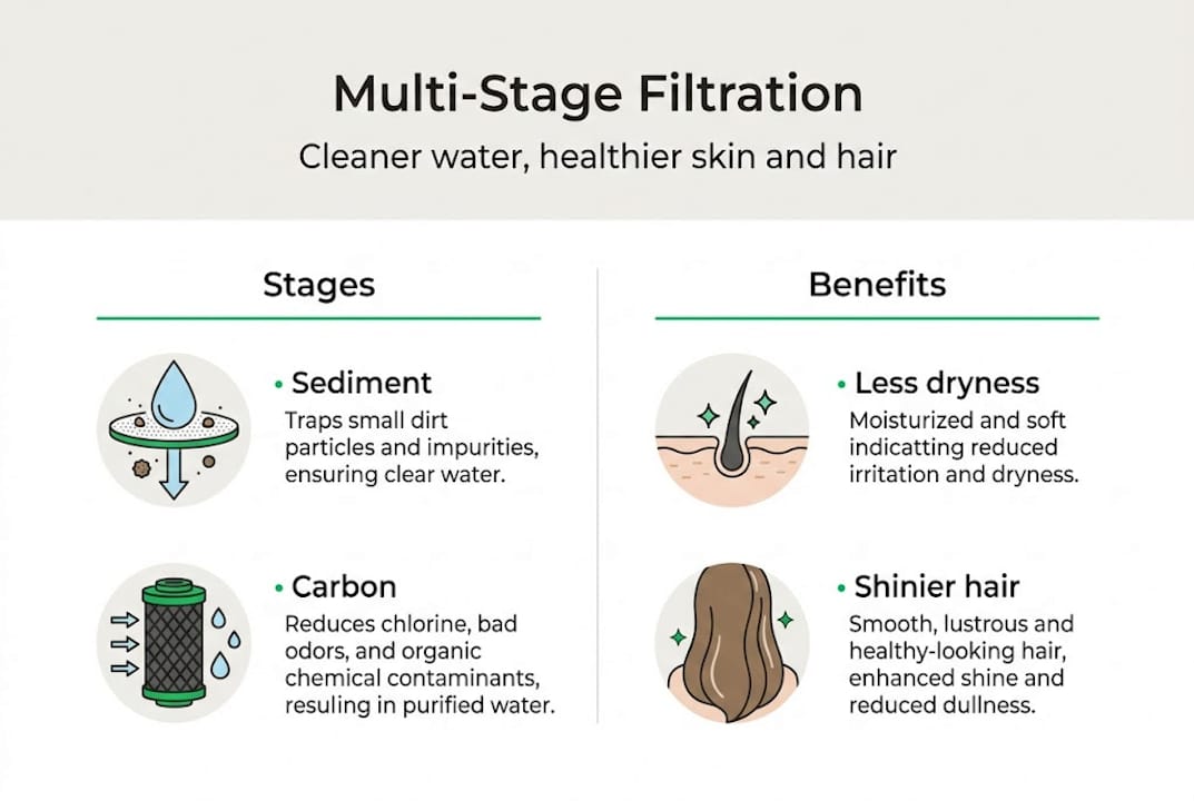 Infographic showing filtration stages and benefits