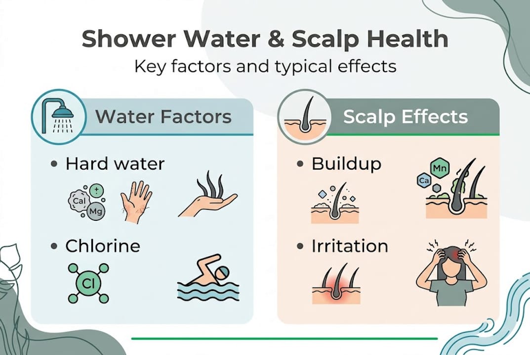 Infographic shows shower water factors and scalp effects