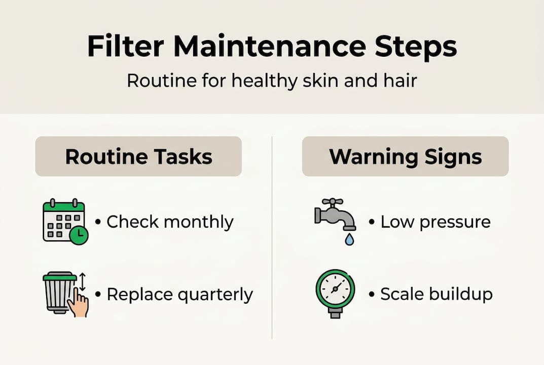 Infographic on water filter maintenance routine and warning signs