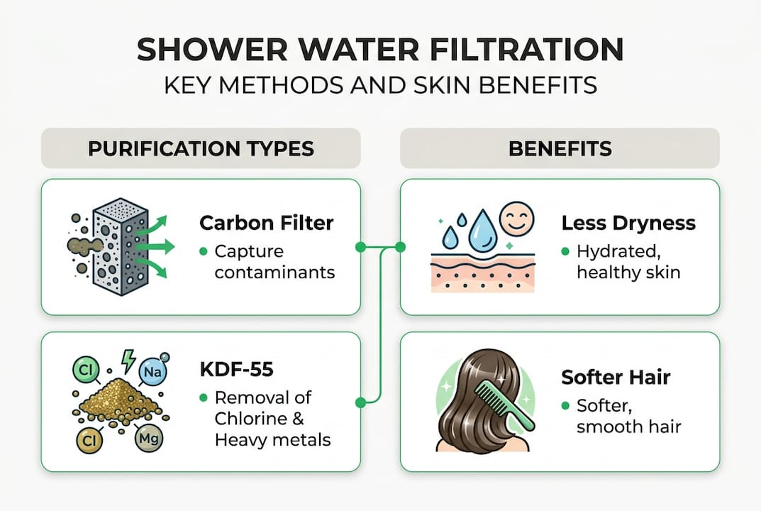 Infographic of filtration types and benefits for showers