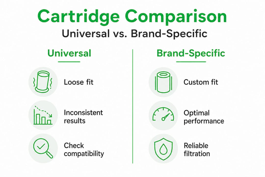 Infographic comparing universal vs brand shower cartridges