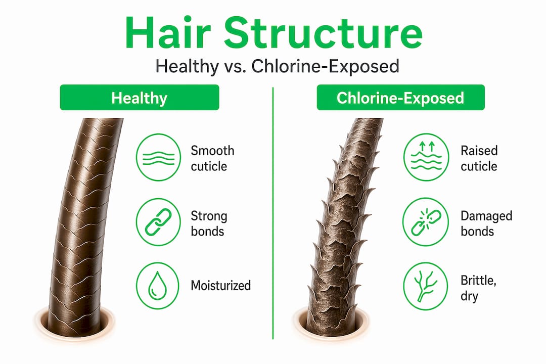 Comparison of healthy vs. chlorine-exposed hair structure