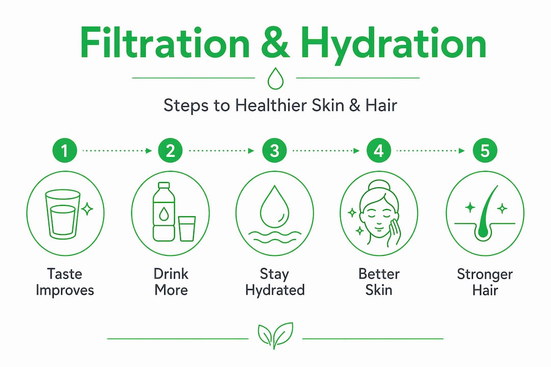 Infographic filtration steps for skin and hair