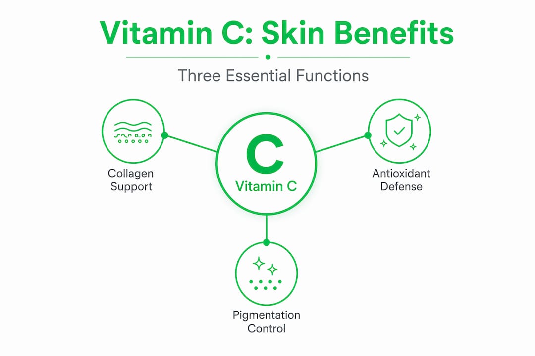 Infographic showing three key vitamin C skin benefits