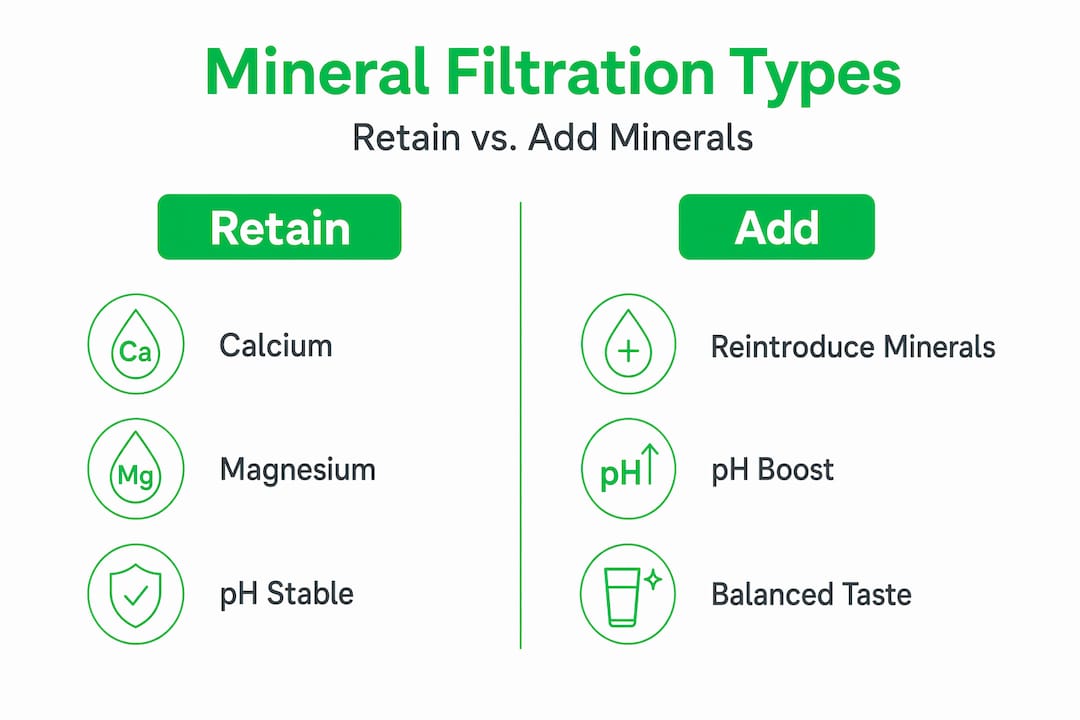 Split-panel infographic comparing mineral retention and addition