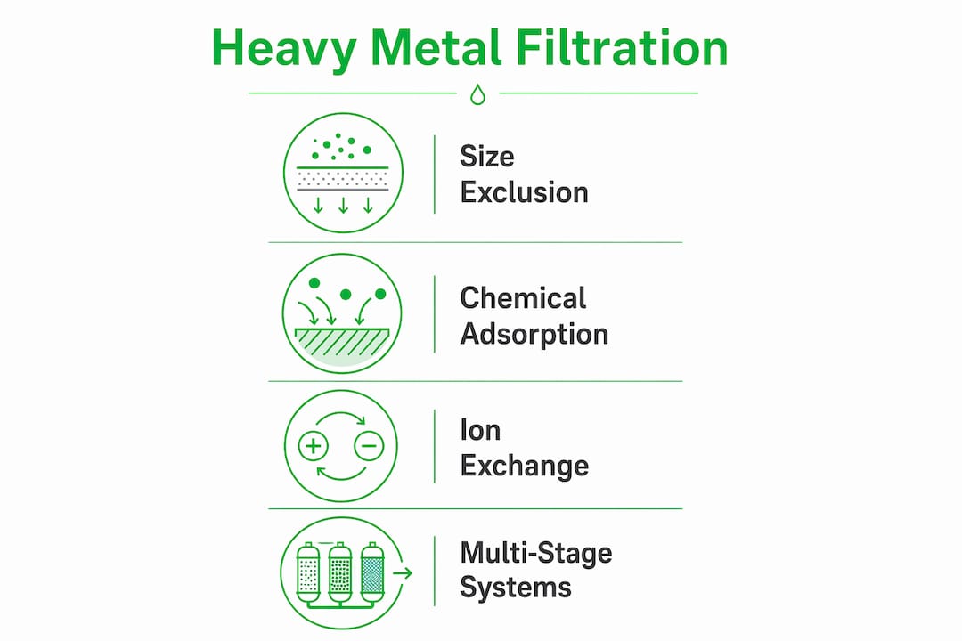 Infographic showing four heavy metal filtration mechanisms