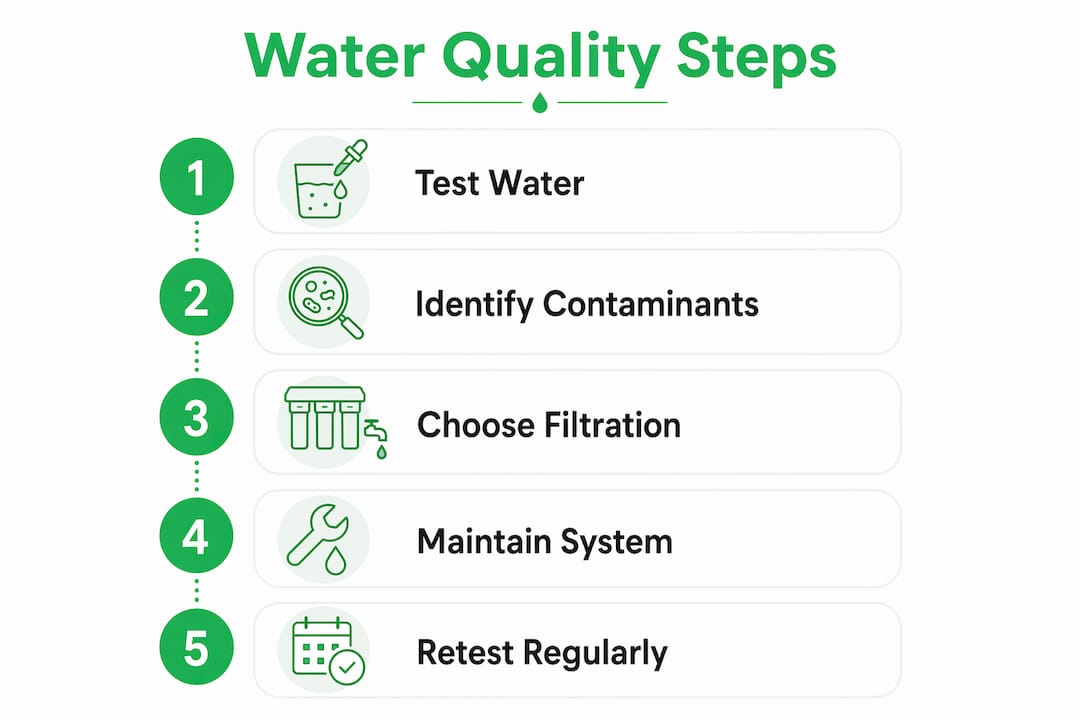 Infographic showing steps to manage home water quality