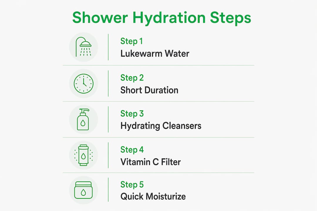 Infographic illustrating steps to boost shower hydration