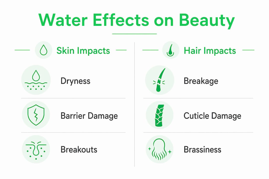 Infographic comparing tap water effects on skin and hair