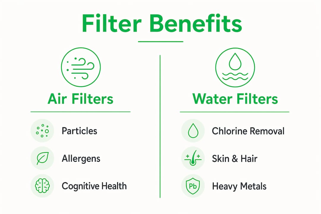 Infographic comparing air and water filter benefits