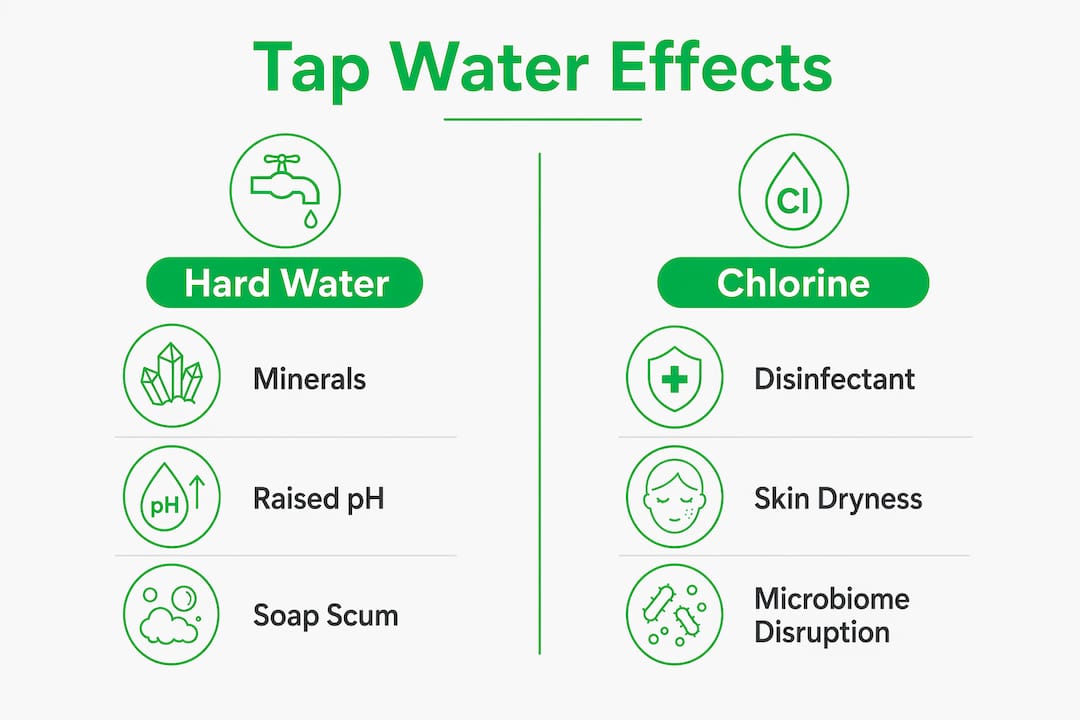 Infographic comparing hard water and chlorine effects on skin