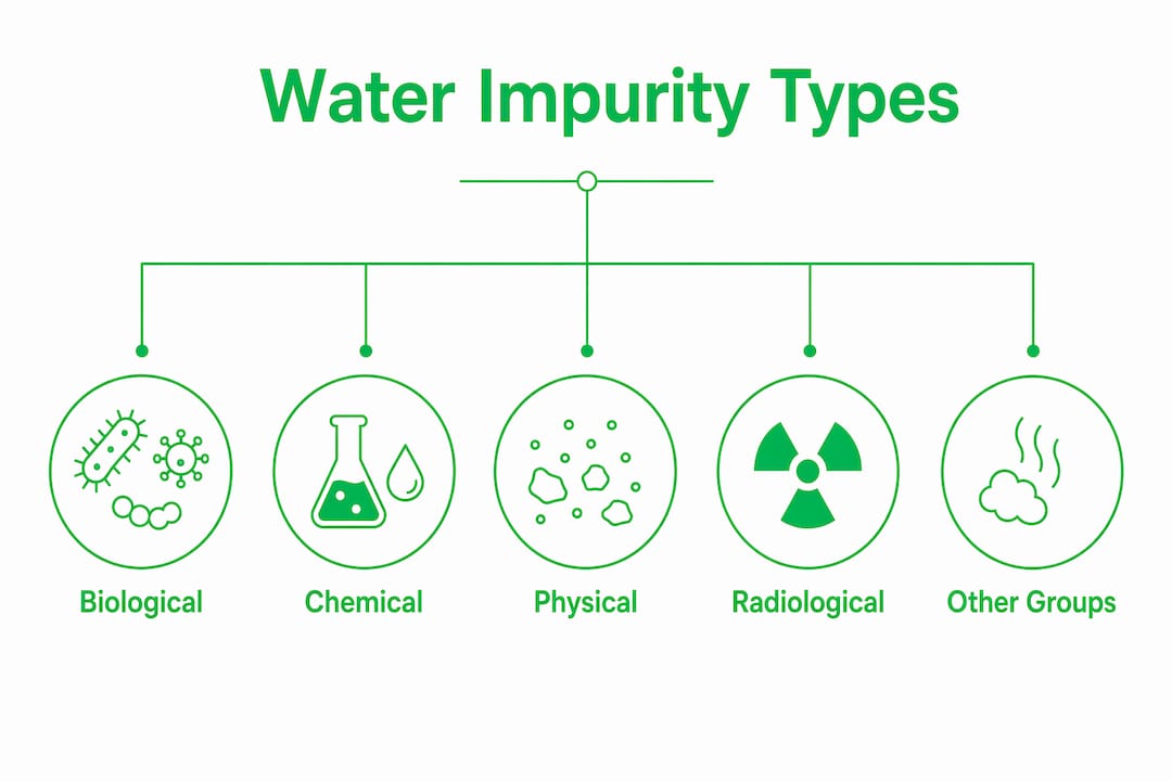 Infographic showing categories of water impurities