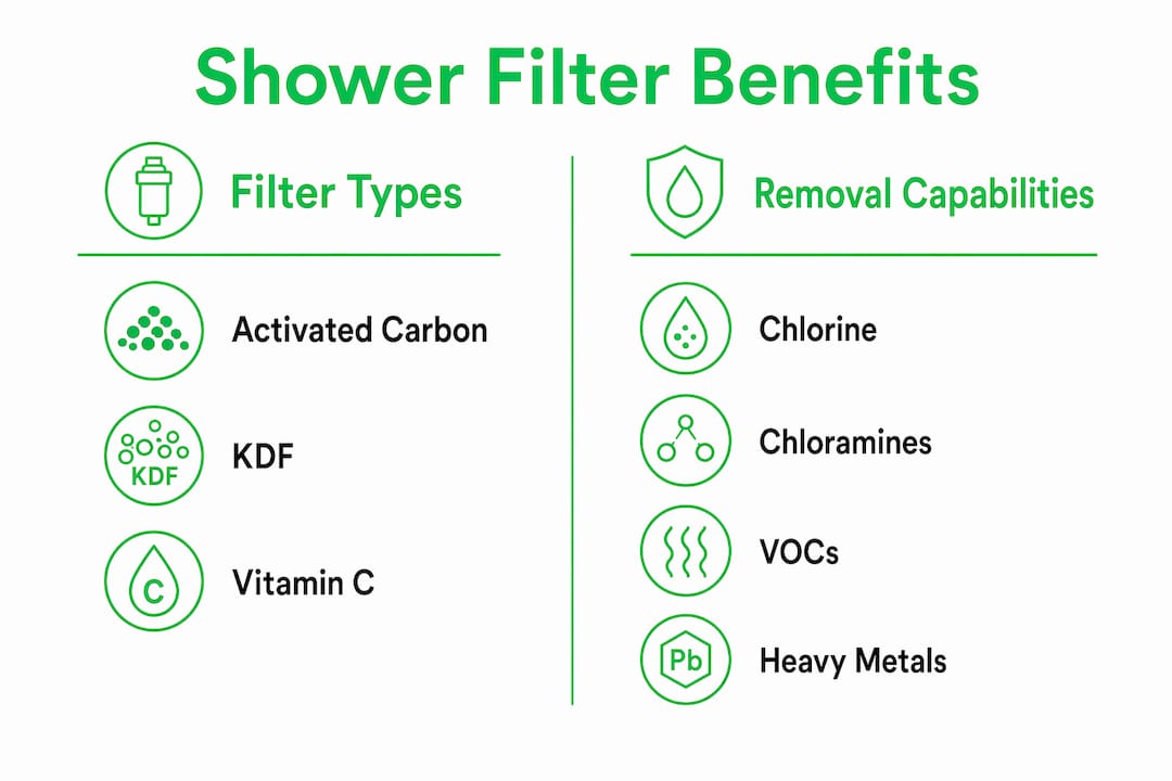Infographic comparing shower filter types and what they remove