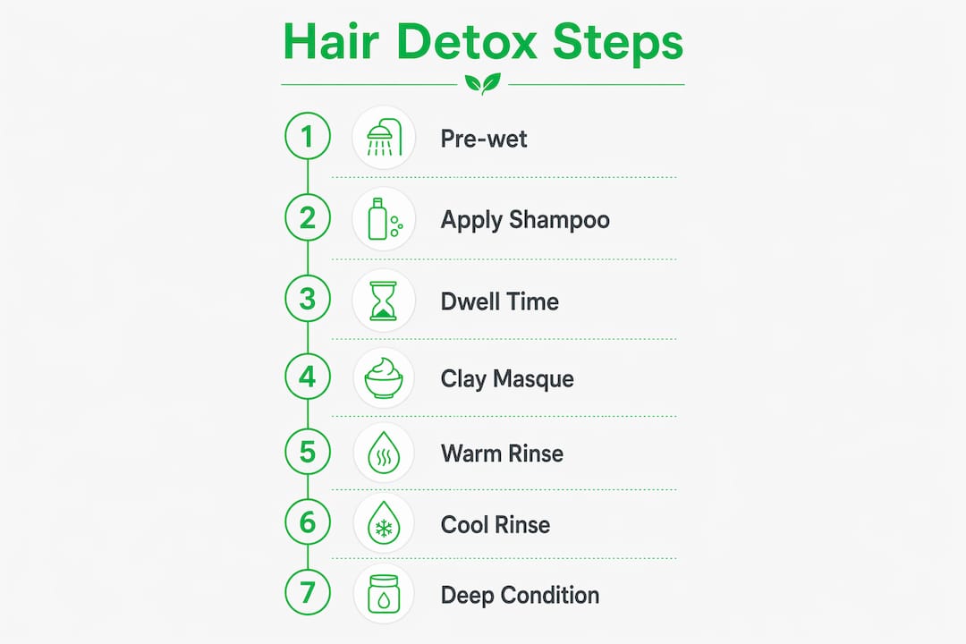 Infographic showing step-by-step hair detox routine