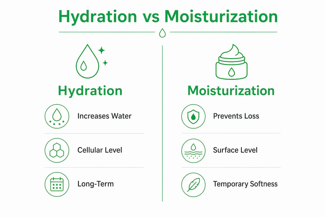Infographic comparing hydration and moisturization differences