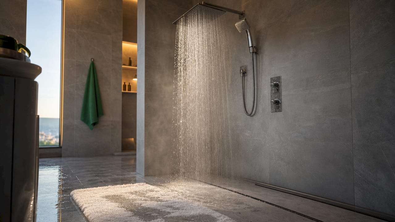 Close-up shower filter reducing water contaminants
