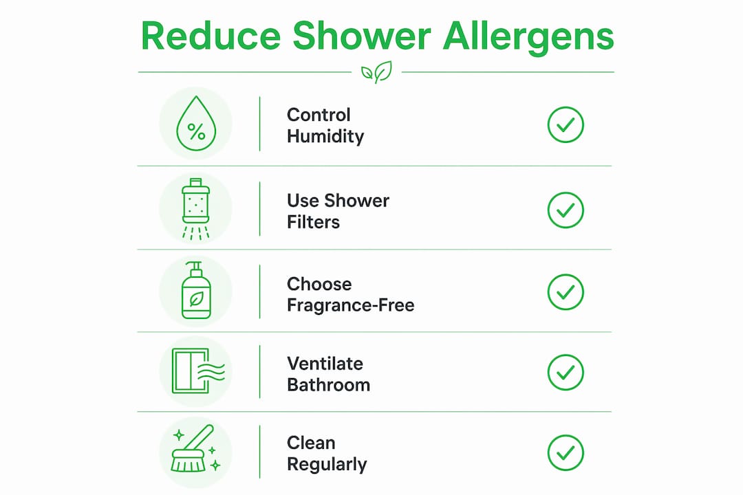 Infographic showing steps to reduce shower allergens
