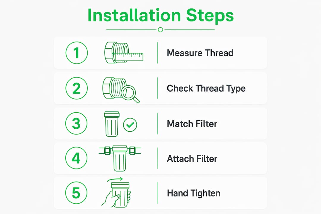 Infographic showing five-step shower filter installation process