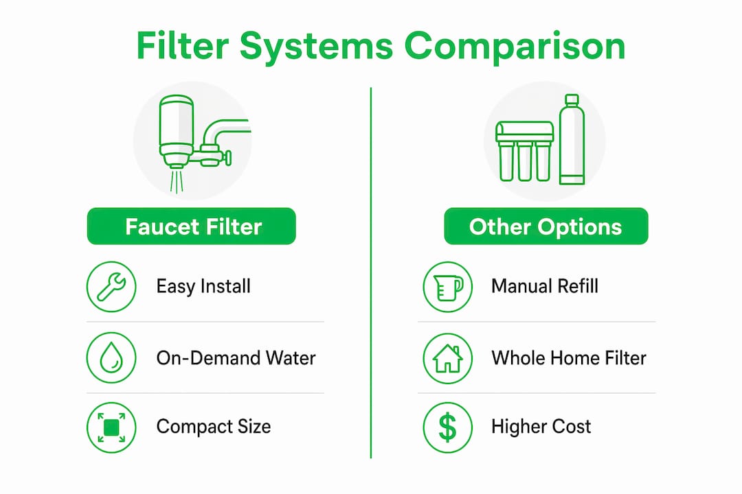 Infographic comparing faucet filters and other systems