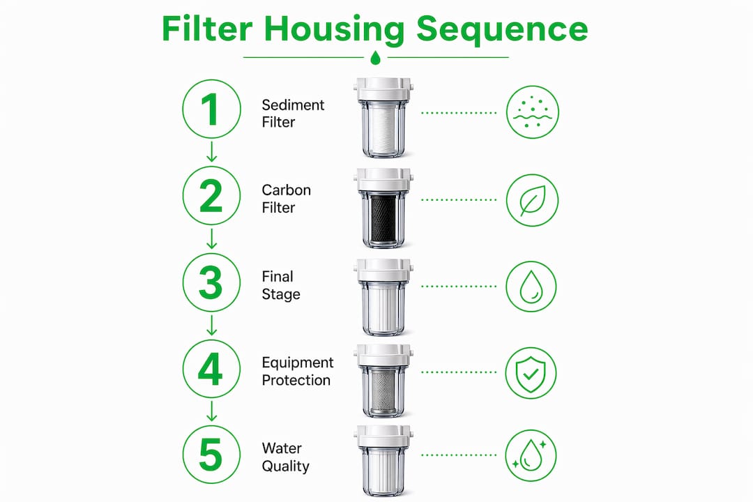 Infographic illustrating filter housing stages in sequence