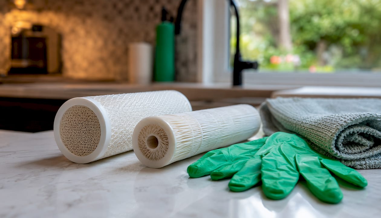 Close-up of different water filter membrane types