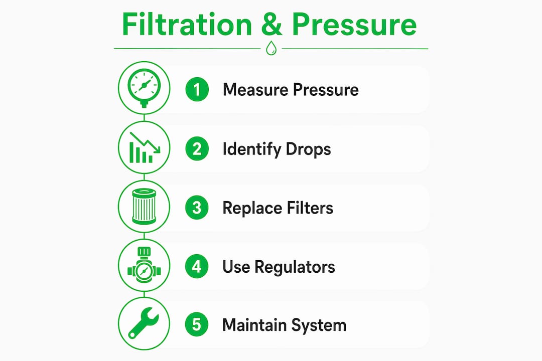 Infographic showing filtration efficiency steps related to water pressure