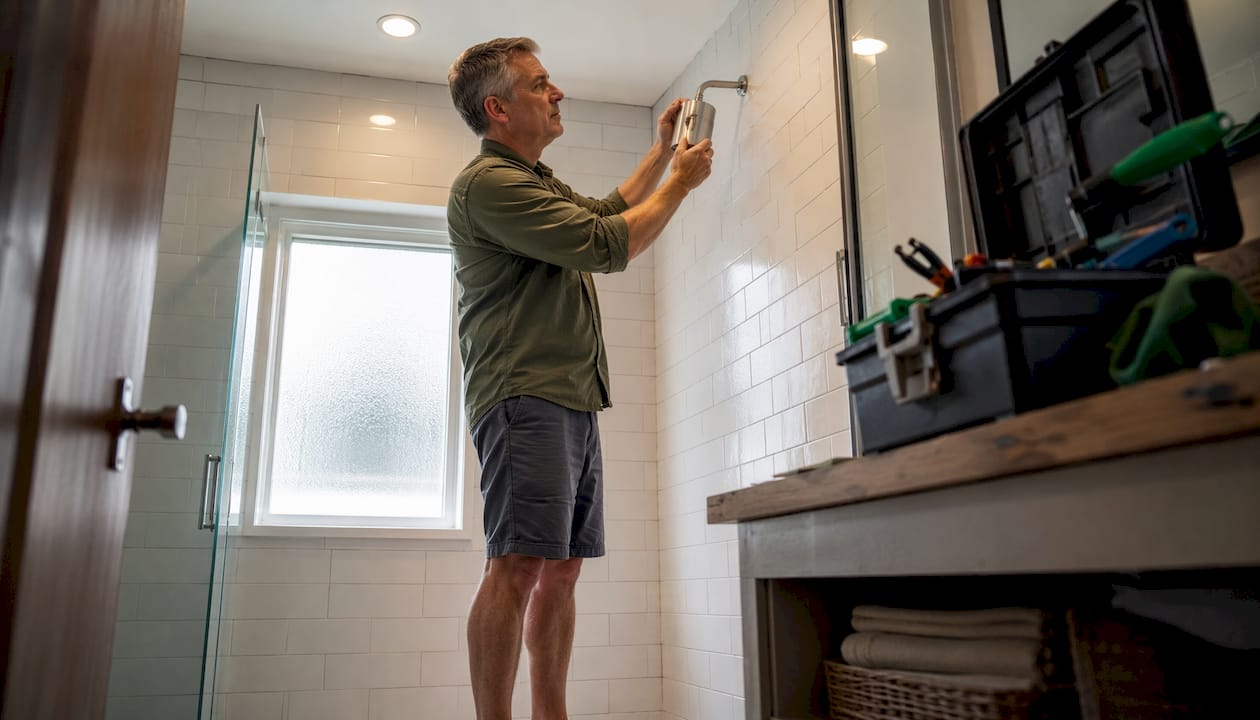 Man installing Vitamin C shower filter