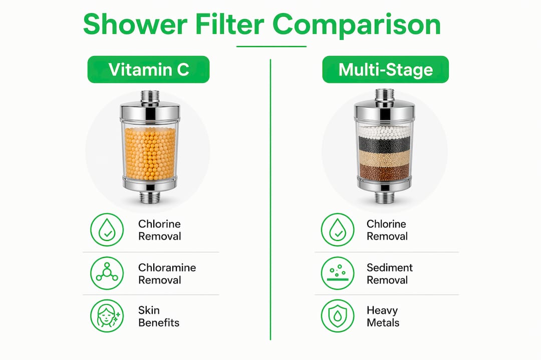 Infographic comparing Vitamin C and Multi-stage shower filters