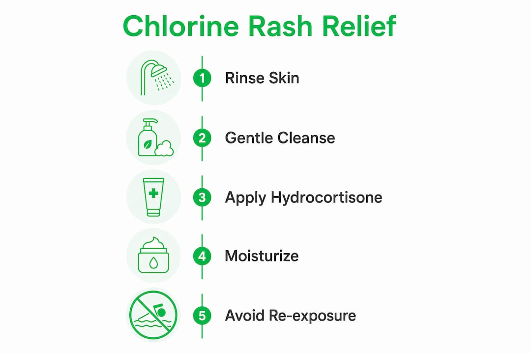 Infographic showing chlorine rash relief steps