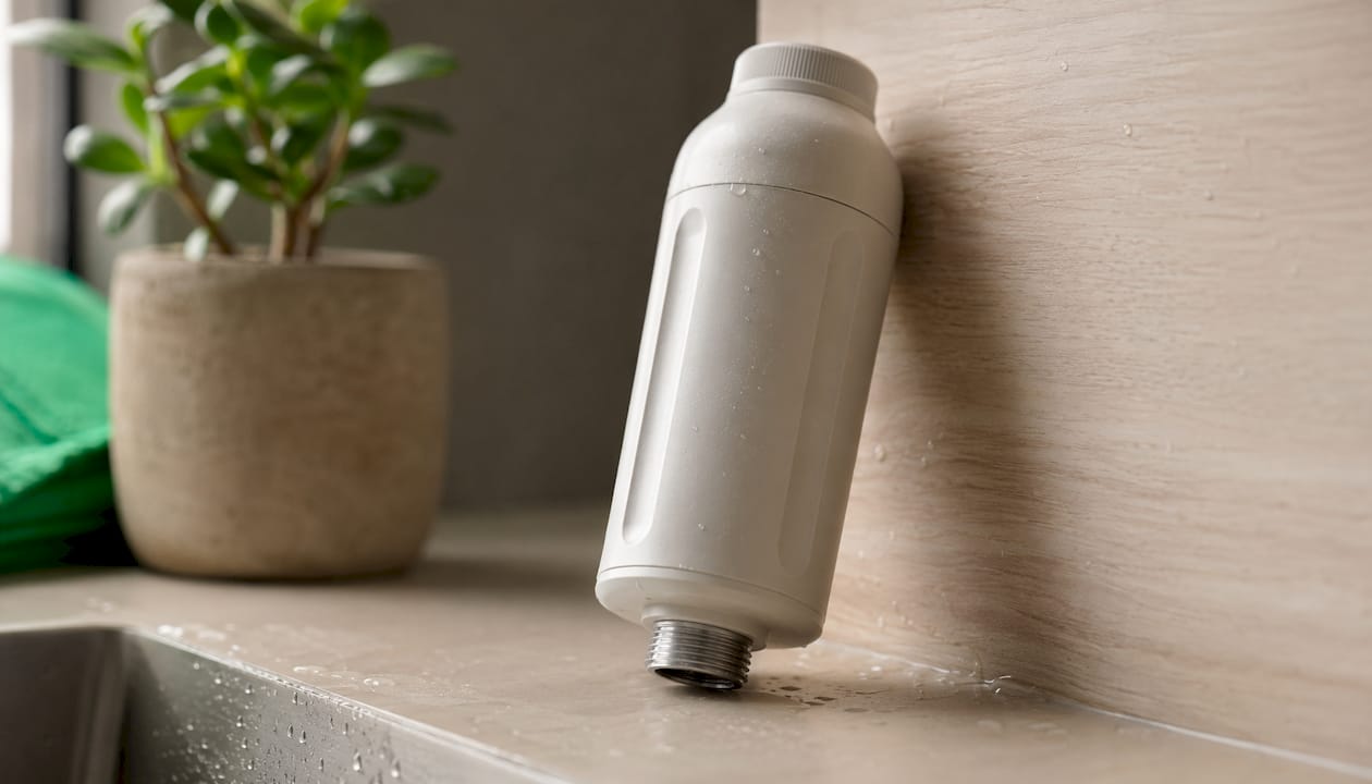 Close-up of Vitacleanhq vitamin C shower filter