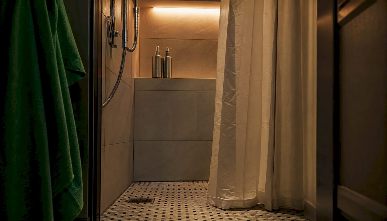 Warm accent light in shower ambiance