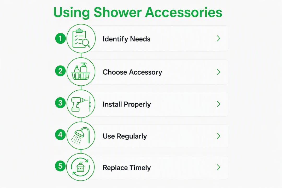 Infographic describing steps to use shower accessories