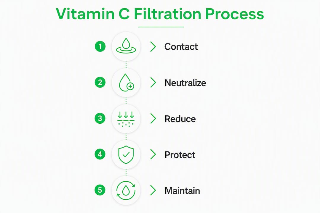 Infographic showing Vitamin C shower filter process steps