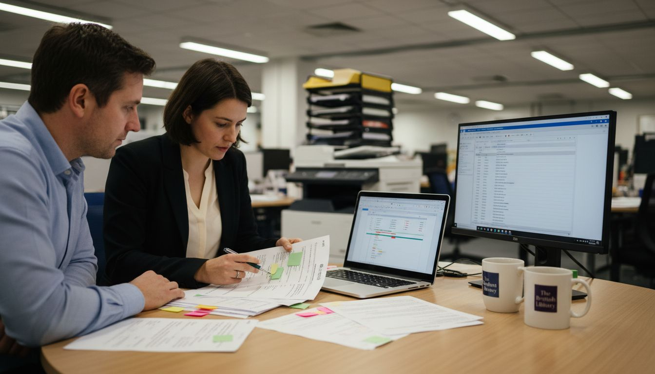 Translation team reviewing quality assurance materials