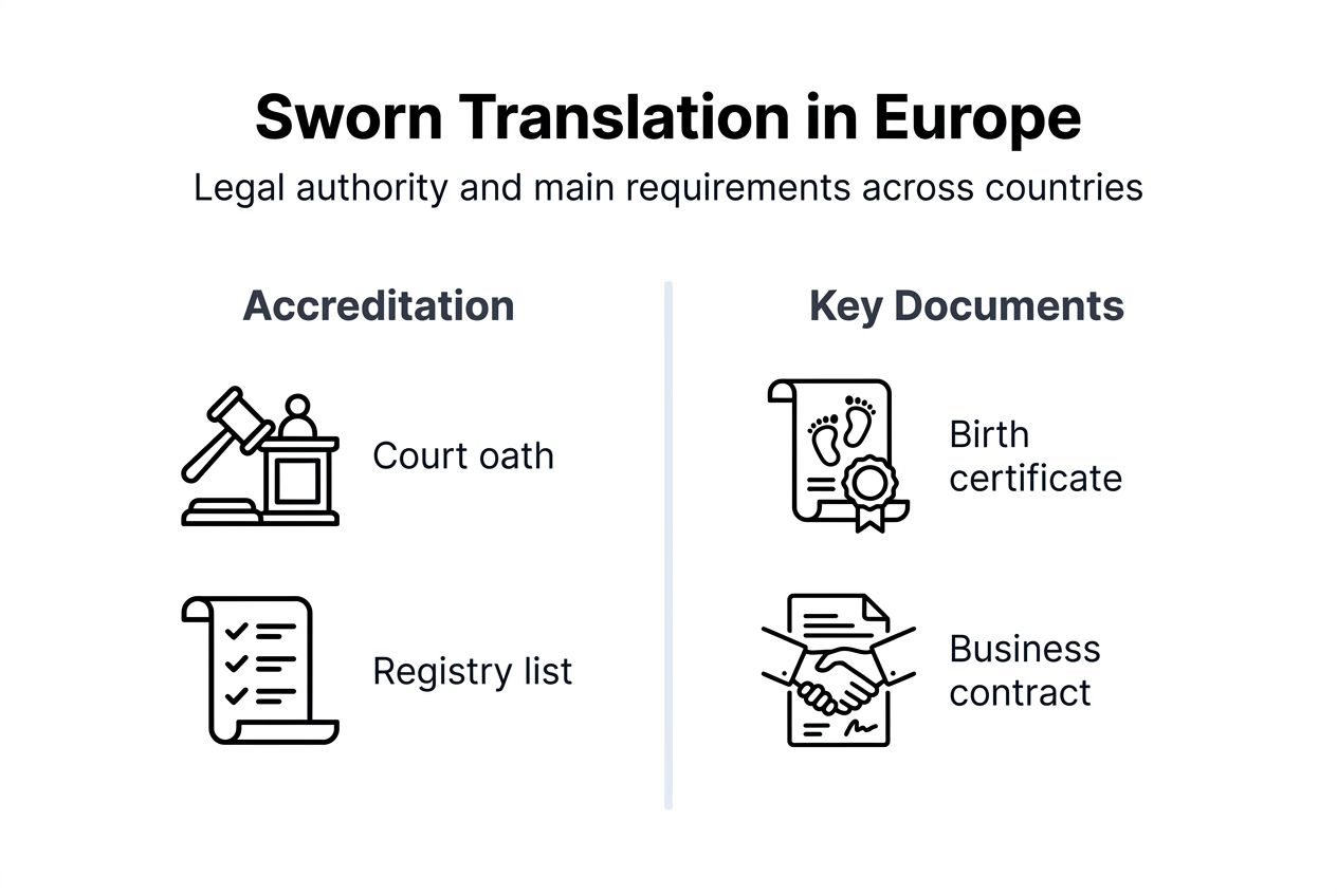 Infographic outlining sworn translation in Europe