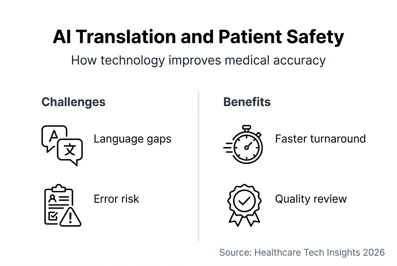 Infographic illustrating ai translation benefits and risks