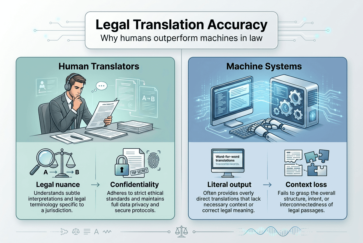 Infographic comparing human and machine legal translation