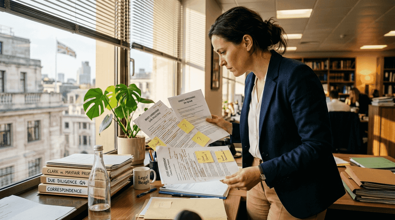 Attorney comparing and correcting legal contract drafts