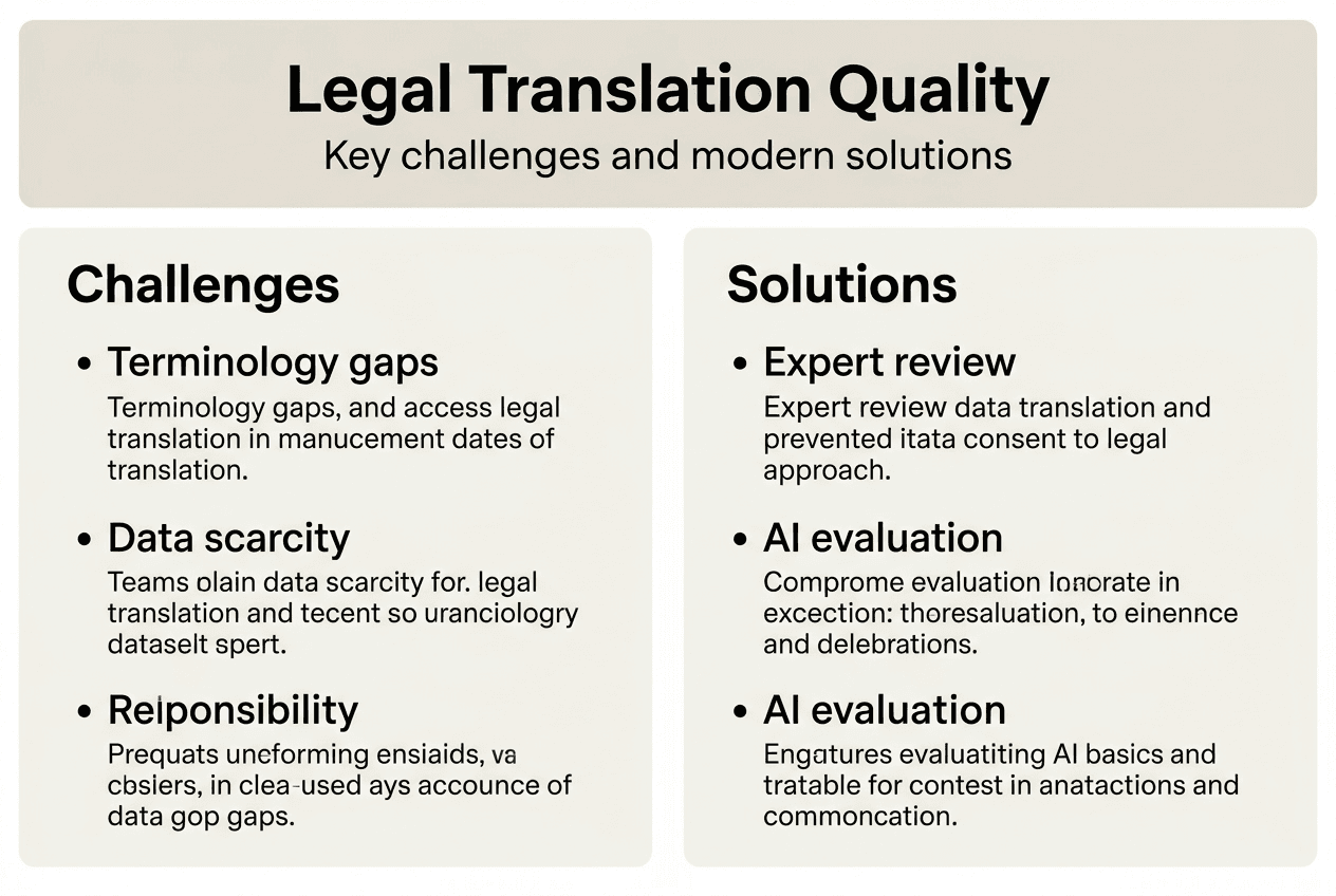 Infographic showing legal translation quality challenges and solutions