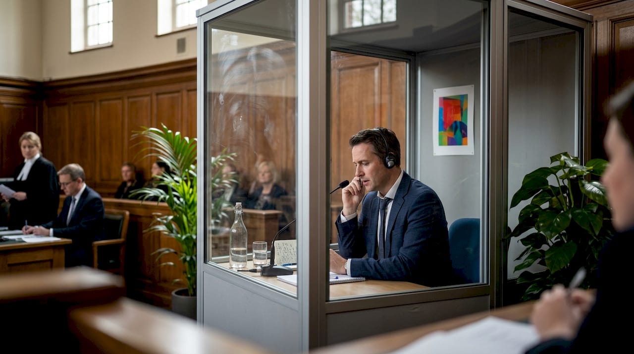 Court interpreter working during live proceedings