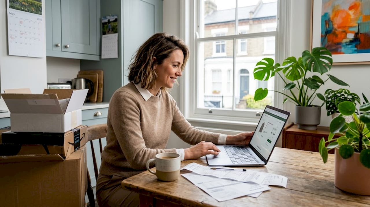 Woman making online purchase at home