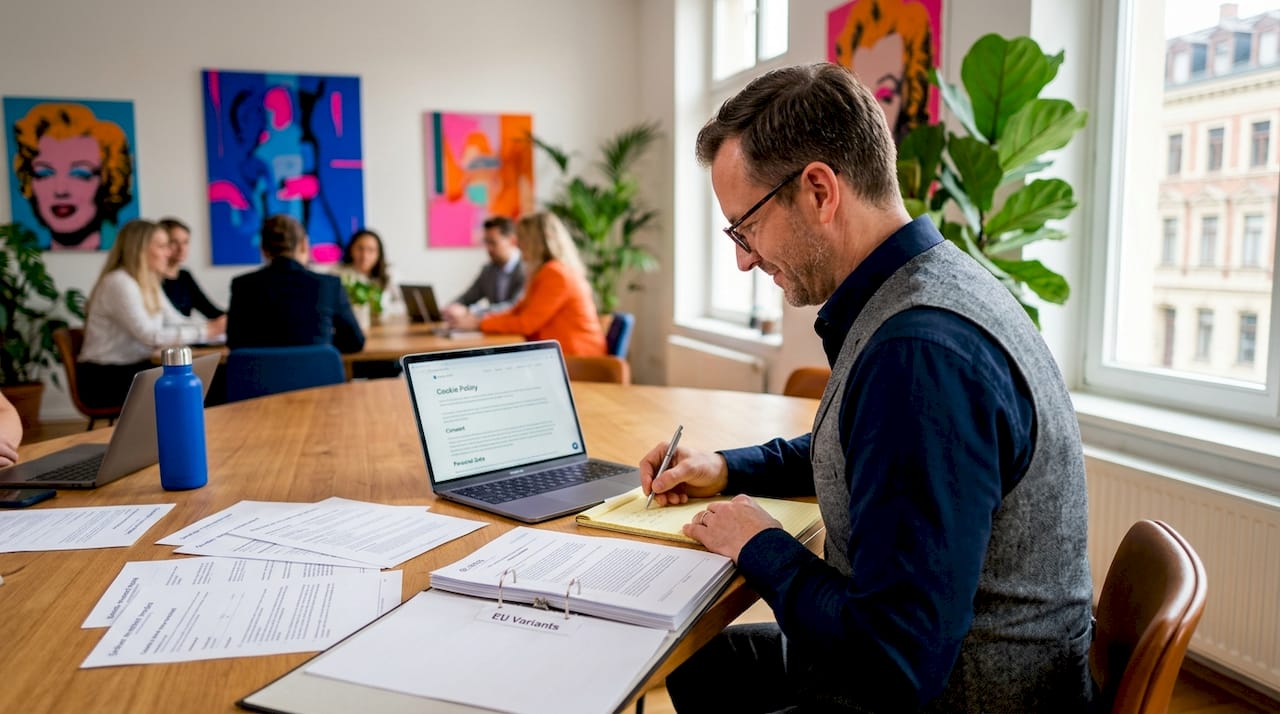 Compliance officer reviews multilingual cookie documents