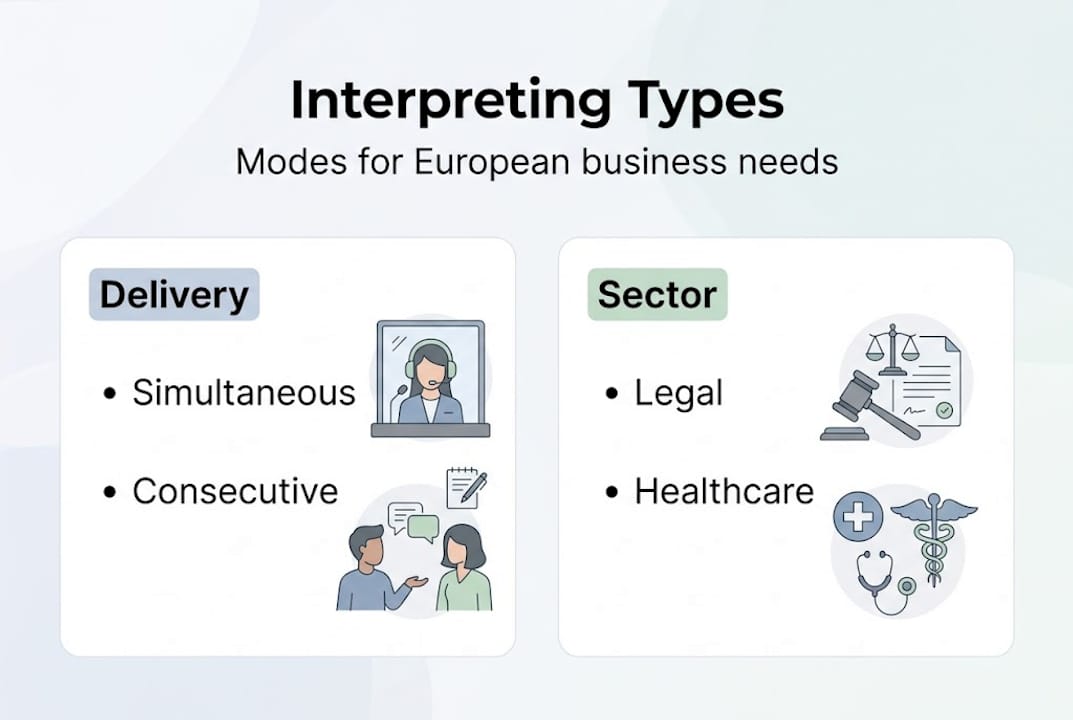 Infographic shows types and industries for interpreting
