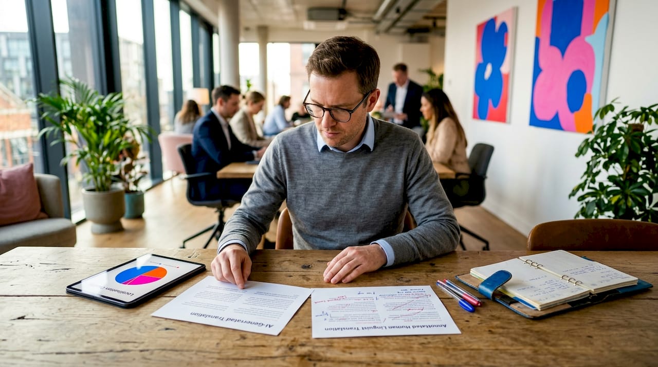 Manager comparing AI and human localisation
