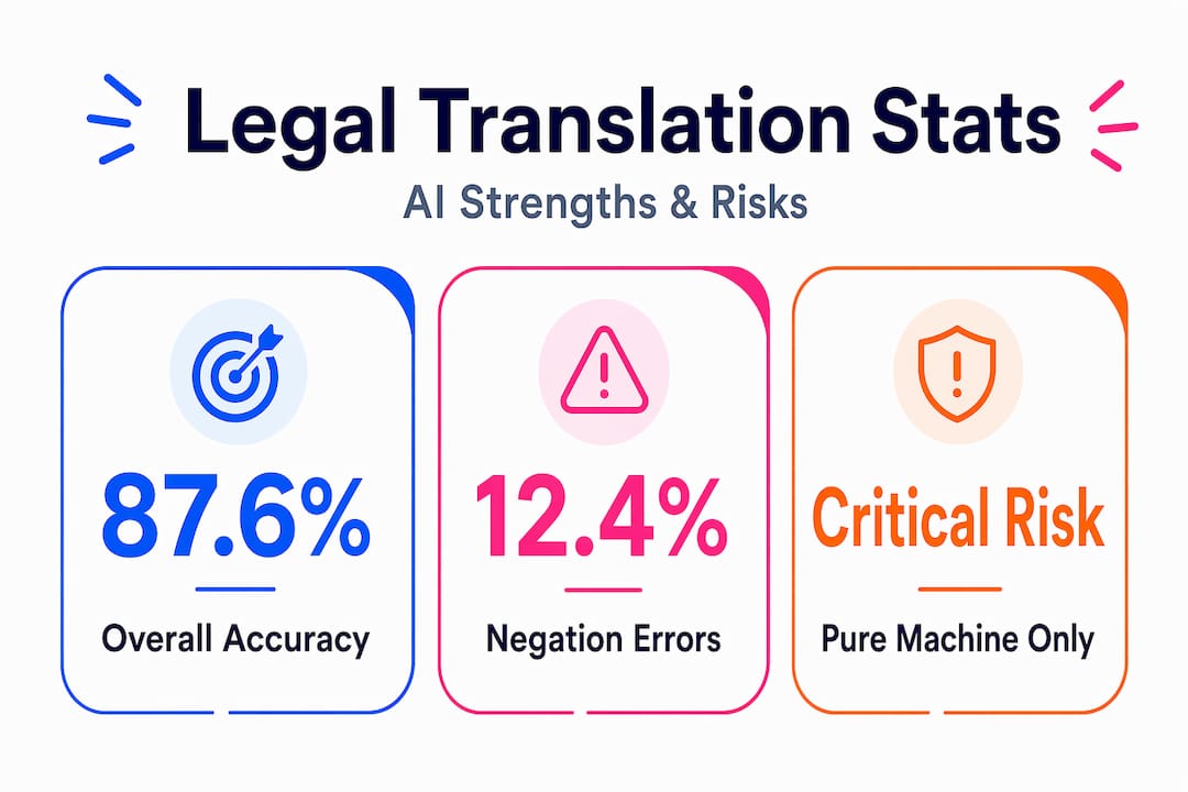 Infographic with AI legal translation accuracy statistics